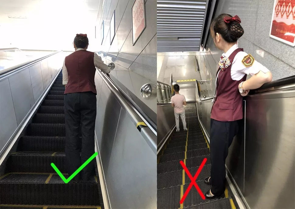湖南電梯公司:坐自動扶梯握扶手正確示范